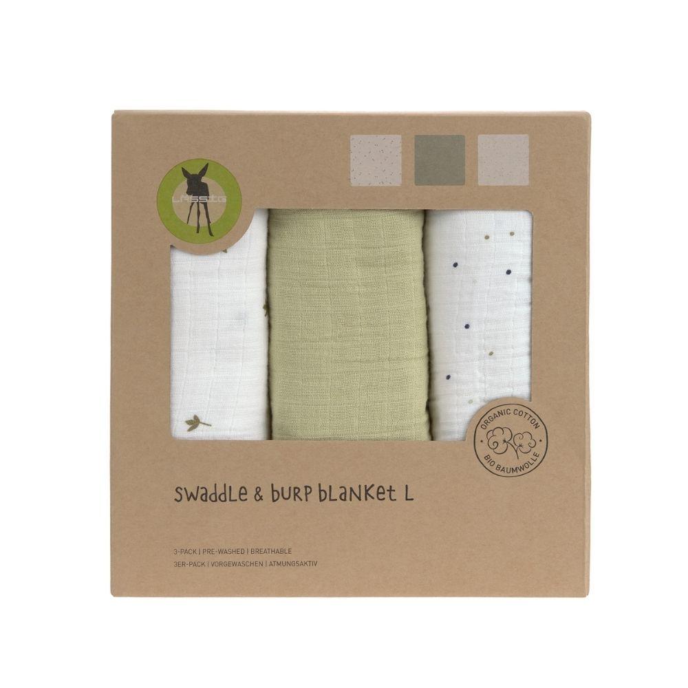 Lässig Swaddle 85cm 3pc, Leave Olive