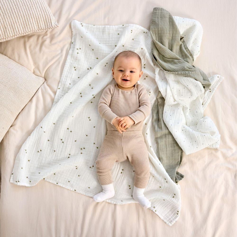 Lässig Swaddle 85cm 3pc, Leave Olive