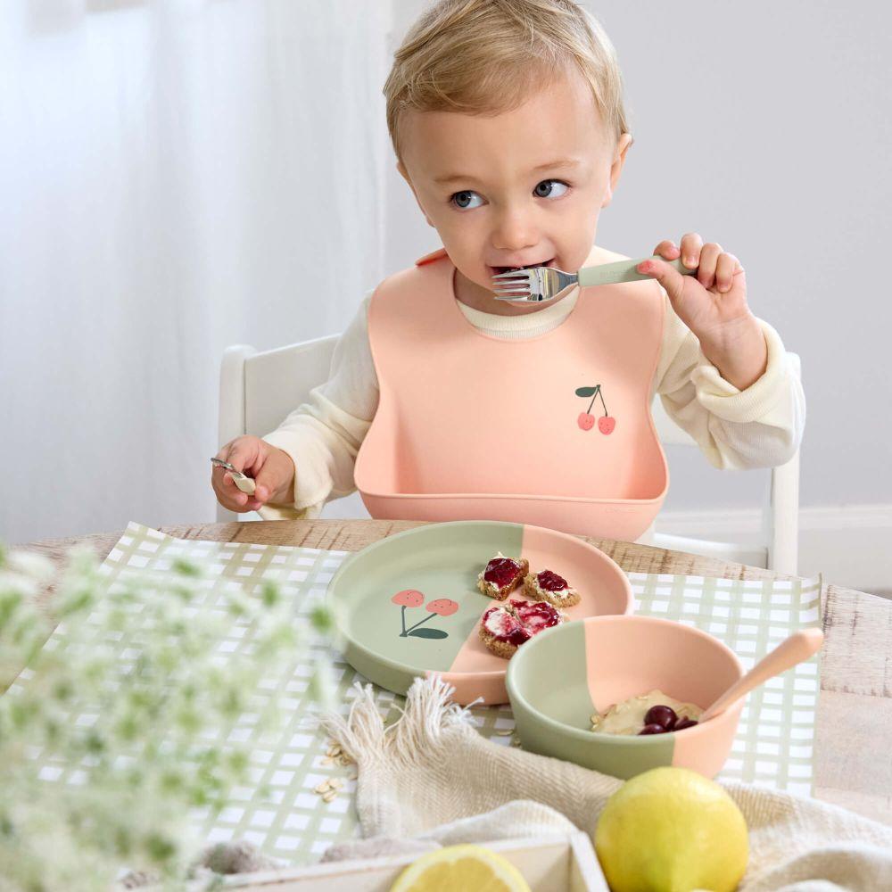 Lässig Silikoniruokalappu - Happy Fruits Cherry