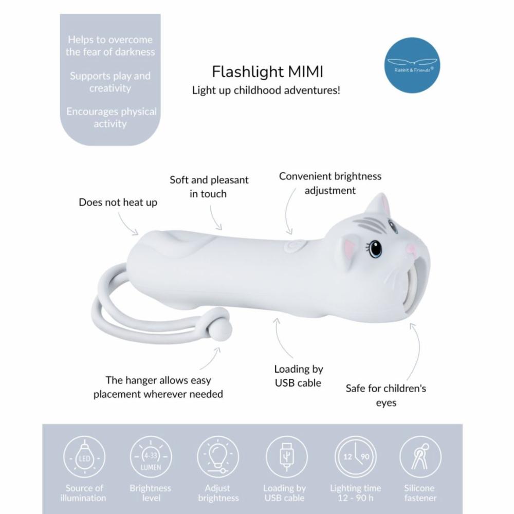 Rabbit&Friends Silikoninen Lasten Taskulamppu - Kissa