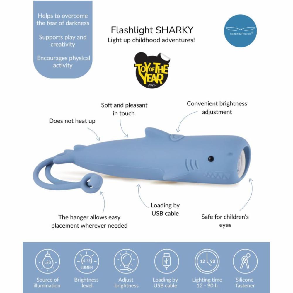 Rabbit&Friends Silikoninen Lasten Taskulamppu - Hai
