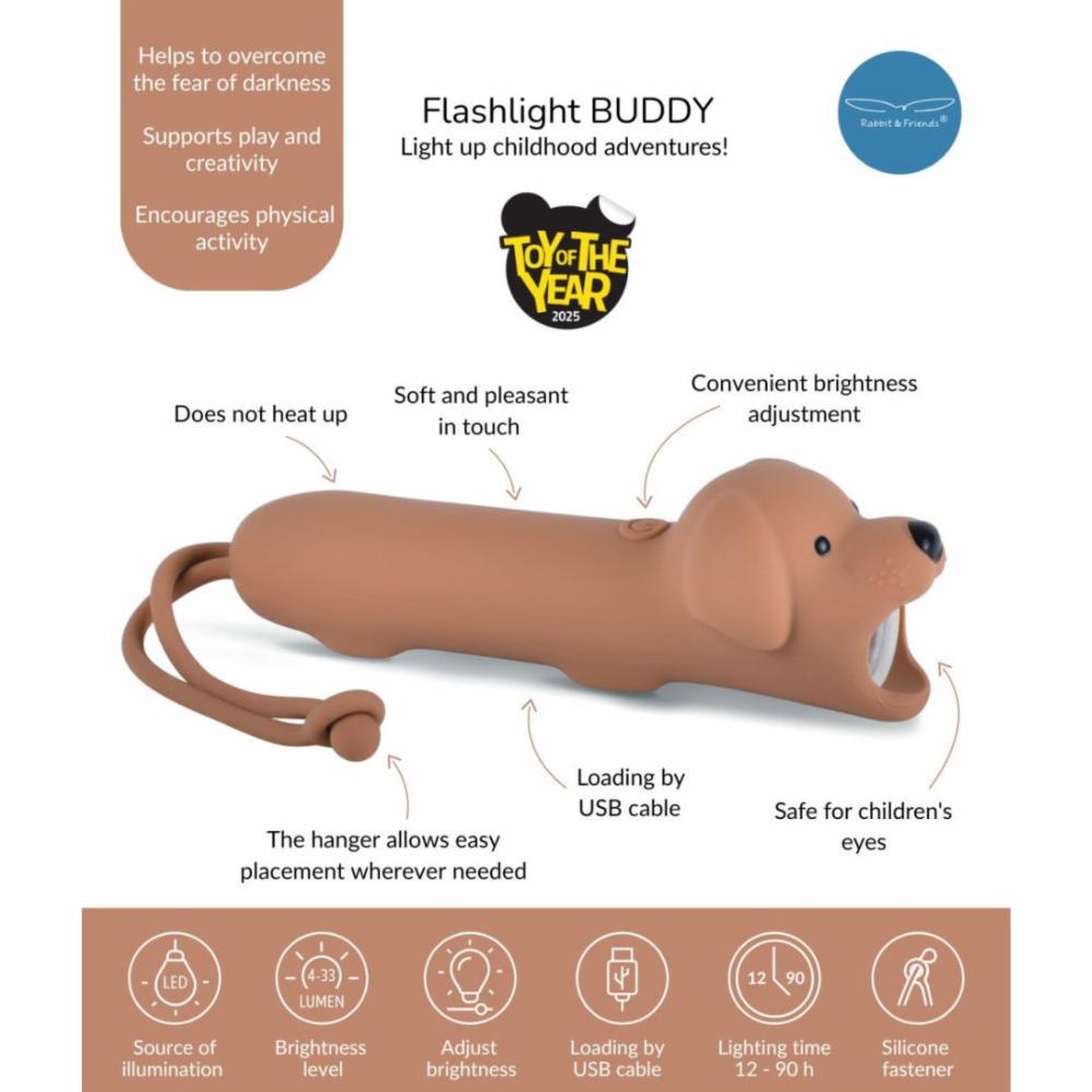 Rabbit&Friends Silikoninen Lasten Taskulamppu - Koira