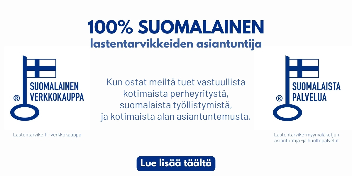 Lastentarvike on 100% suomalainen verkkokauppa, jolta löytyy Avainlippu.  Myös myymälöidemme asiantuntija- ja huoltopalveluilla on nyt Avainlippu. Kun ostat meiltä, tuet suomalaista työtä ja työllistymistä.