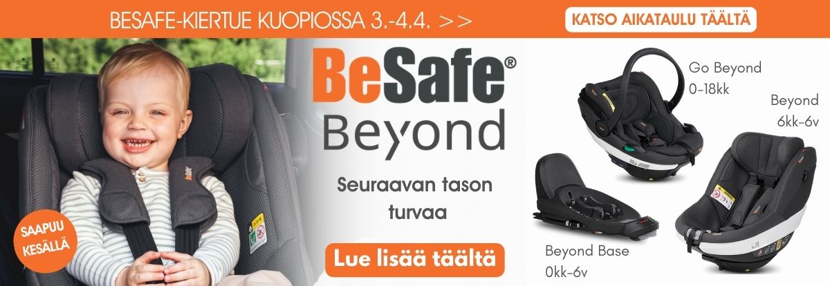 BeSafe -kiertue Kuopion myymälässä 3.-4.4. - tule kokeilemaan Beyond -mallikappaleet! BeSafe Beyond saapuu kesällä 2024 - vallankumoukselliset ominaisuudet antavat lapsellesi seuraavan tason turvaa.  Lue lisää täältä.