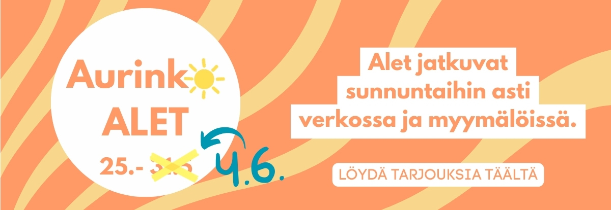 Aurinkoalet jatkuvat nyt sunnuntaihin asti. Tule käymään lähimmässä myymälässäsi tai nappaa tarjoukset verkkokaupasta täältä.