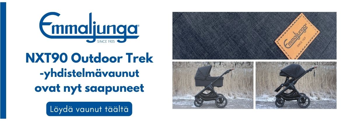Emmaljungan suosittu rajoitetun erän Outdoor Trek -yhdistelmävaunu on nyt saapunut myymälöihin - Outdoor Trek nyt nelipyöräisellä jousituksella, kantokopan aurinkolipalla ja muilla MY23-malliston ominaisuuksilla. Katso lisää täältä.