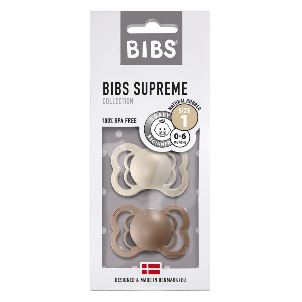 Bibs Supreme Luonnonkumitutti 2kpl 0-6kk - Vanilla/Dark Oak