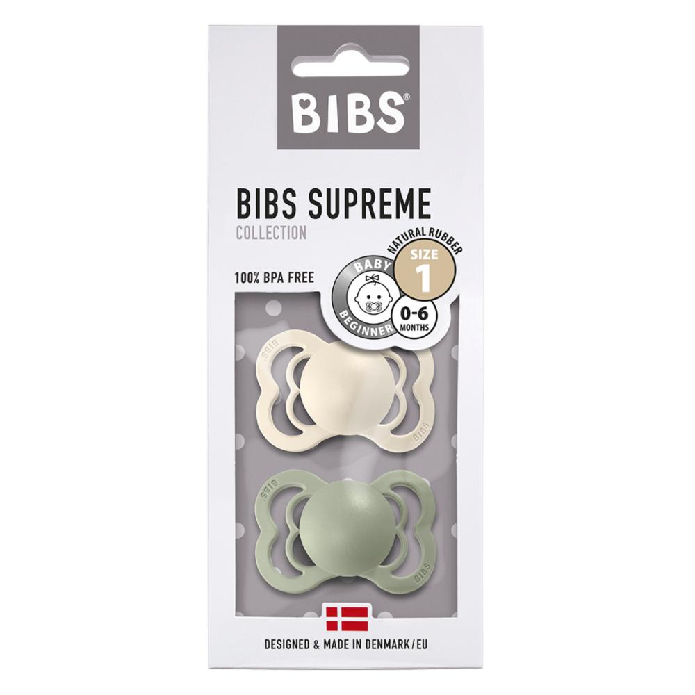 Bibs Supreme Luonnonkumitutti 2kpl 0-6kk - Ivory/Sage